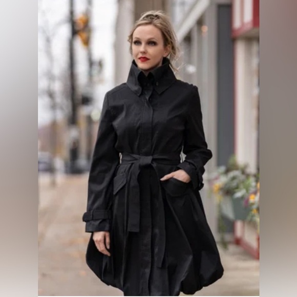 Samuel Dong Classic Bubble Trench Coat Dress in Black, Size S - Picture 1 of 9